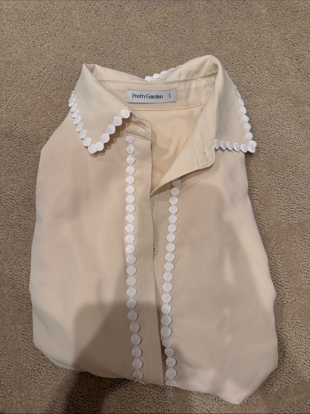 PrettyGarden Cream Blouse with Scallop Trim